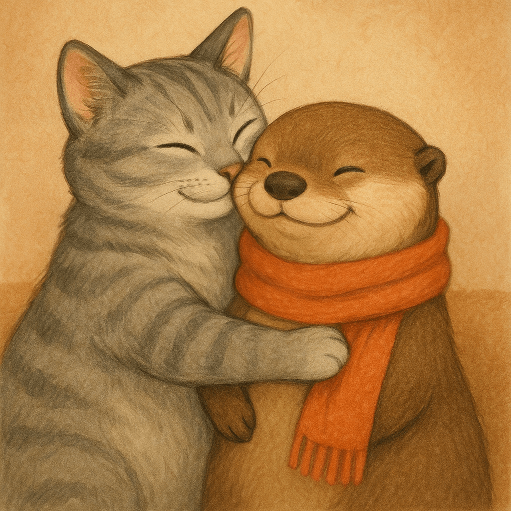 A cat and an otter
