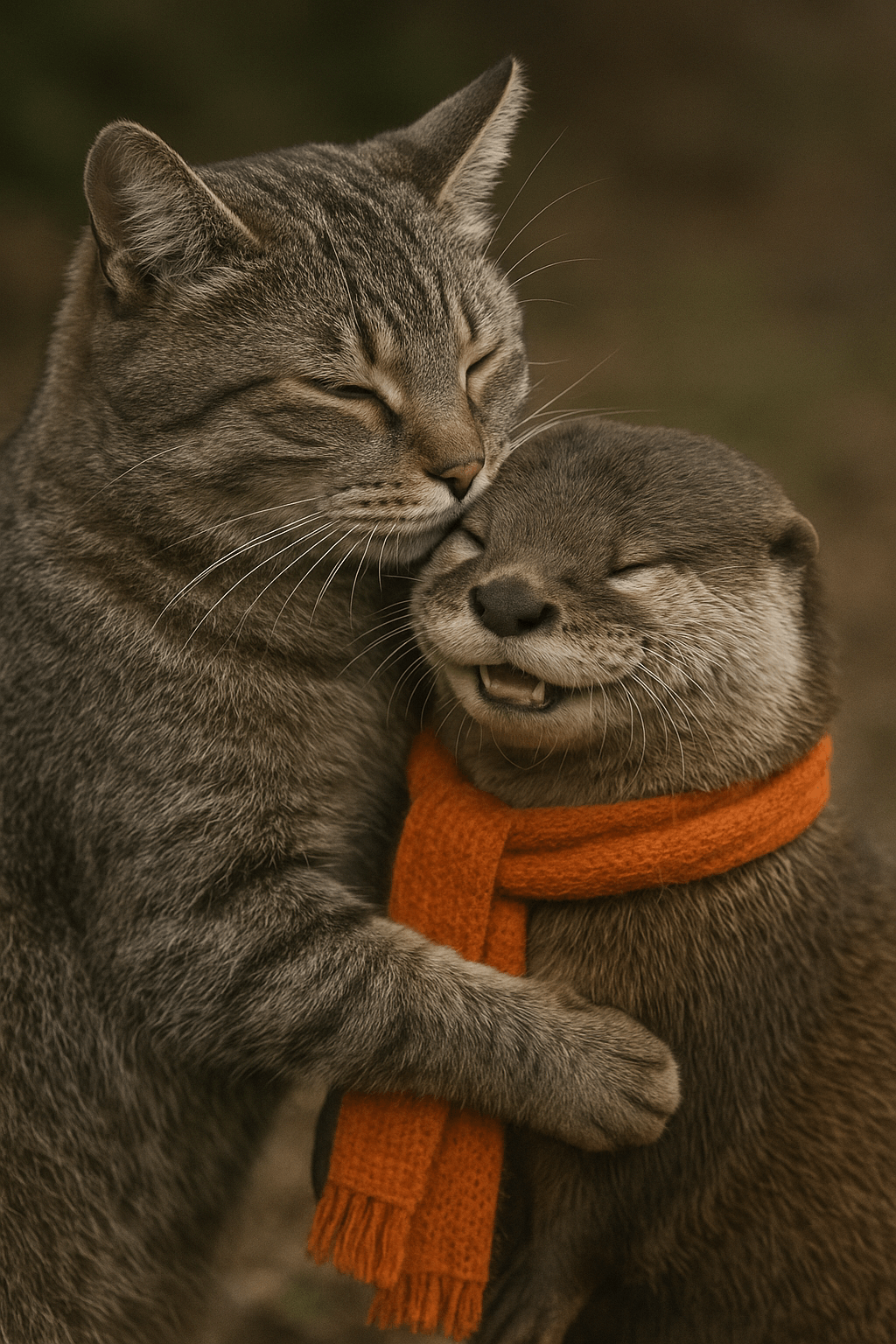 A cat and an otter